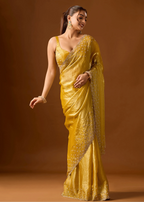 Mustard Yellow Tissue Silk Saree Standing Look - Festive Wear Saree