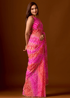 Flamingo Pink Chiffon Saree With Shibori Print