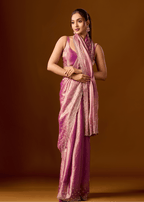 Pink Tissue Silk Saree With Stone Work