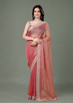 Dusty Pink Organza Saree With Stone Work