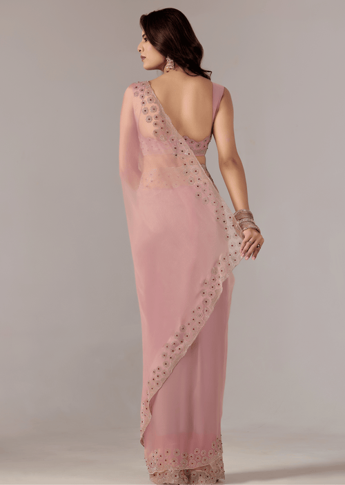 Baby Pink Tissue Saree With Stone Embroidery