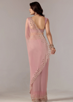  Baby Pink Tissue Saree Back Pose - Stone Embroidery Detail