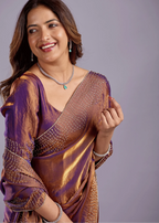 Copper Purple Tissue Silk Saree With Stone Work - Photo 6 | Buy Online Ethnic9