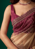 Maroon Organza Saree With Floral Print