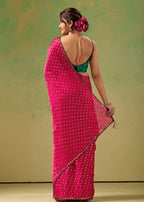 Rani Pink Tissue Silk Saree With Foil Butti Print - Photo 2 | Buy Online Ethnic9