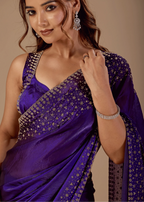 Royal Wine Tissue Silk Saree Close Up Pose - Reception Wear Saree