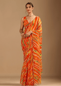 Orange Chiffon Saree With Stone Work