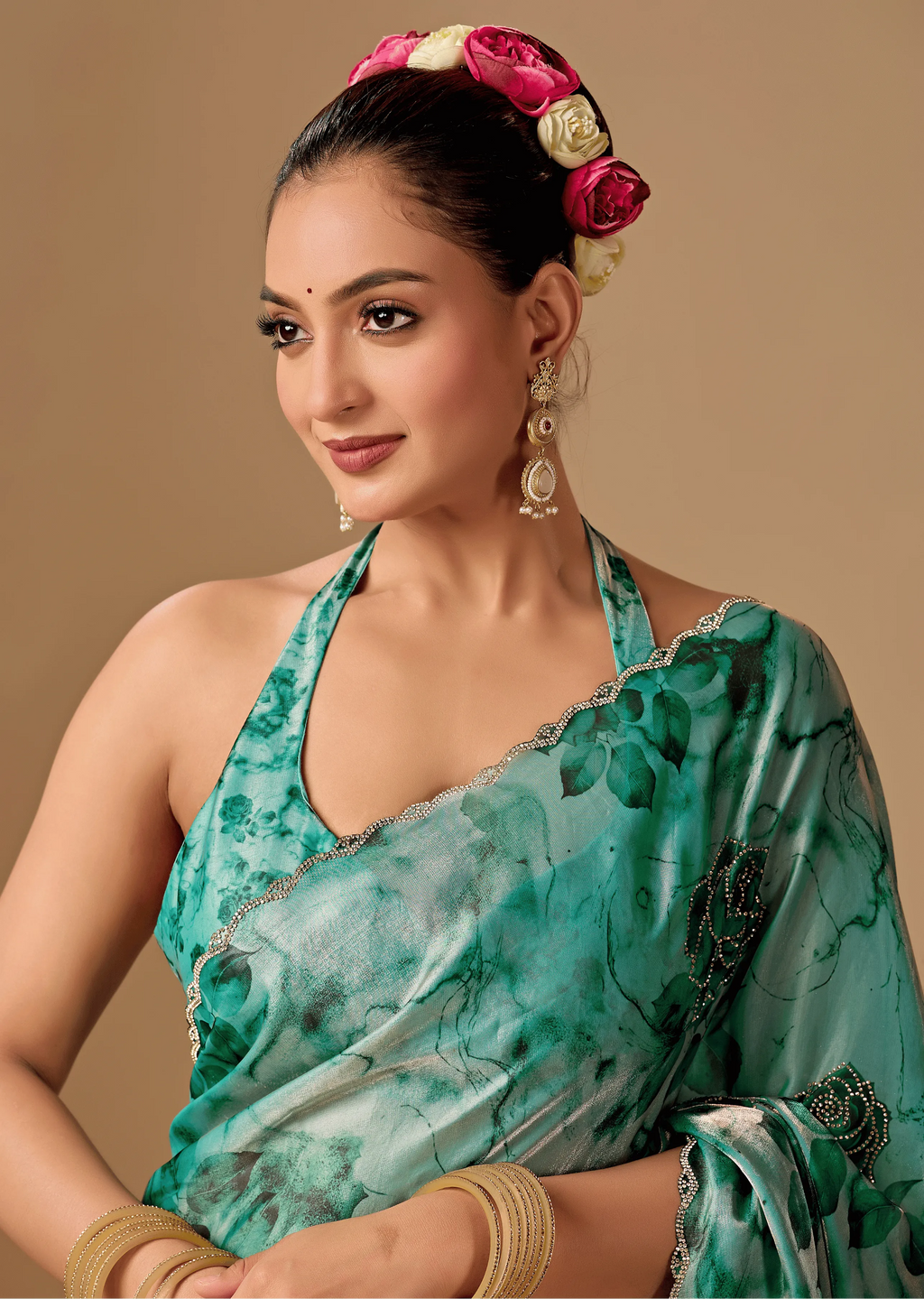 Sea Green Organza Silk Saree Draped Look - Traditional Wear Saree