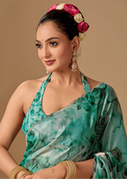 Sea Green Organza Silk Saree Draped Look - Traditional Wear Saree