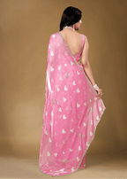 Candy Pink Organza Silk Saree With Heart Print