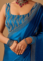 Royal Blue Tissue Silk Saree With Stone Work Border
