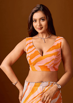 Peach Orange Chiffon Saree With Stone Work