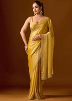 Mustard Yellow Tissue Silk Saree With Stone Work