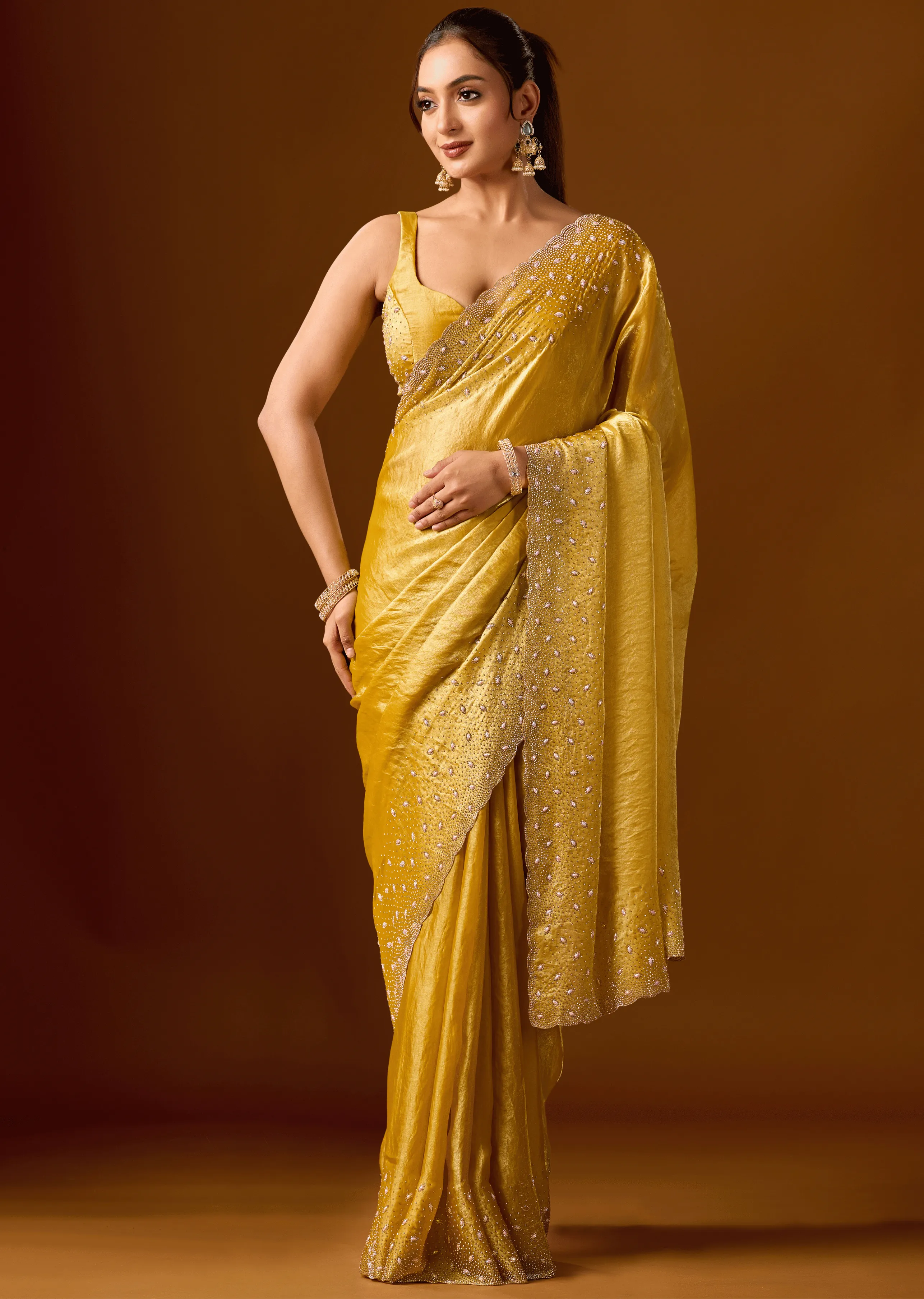 Mustard Yellow Tissue Silk Saree Pallu Detail - Traditional Wear Saree