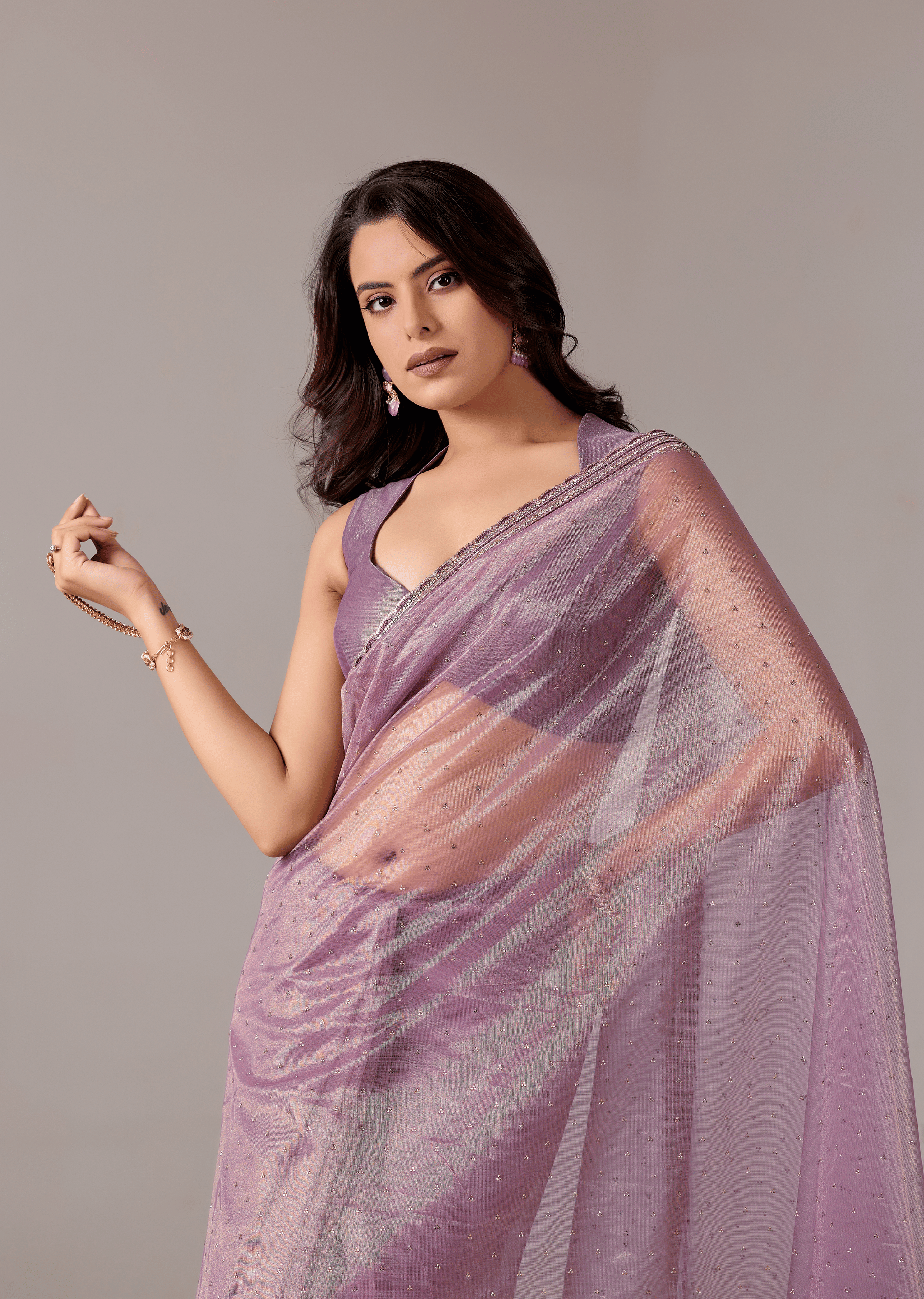 Purple Organza Saree With Sequin Border Work