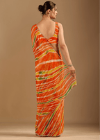 Orange Chiffon Saree With Stone Work