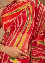 Red Chiffon Saree With Stone Work