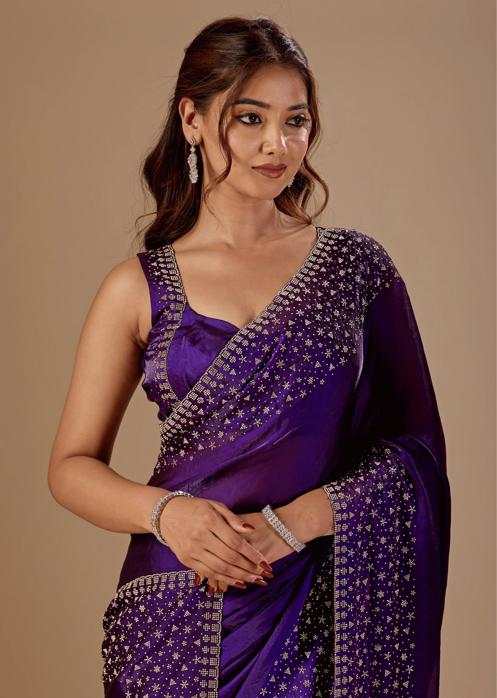 Royal Wine Tissue Silk Saree Close Up Pose - Reception Wear Saree