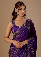 Royal Wine Tissue Silk Saree Close Up Pose - Reception Wear Saree