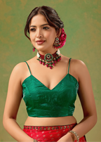 Red Tissue Silk Saree Close Up Pose - Wedding Wear Saree