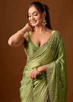 Pista Green Tissue Silk Saree Standing Look - Festive Wear Saree