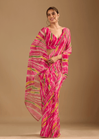 Rani Pink Chiffon Saree With Stone Work