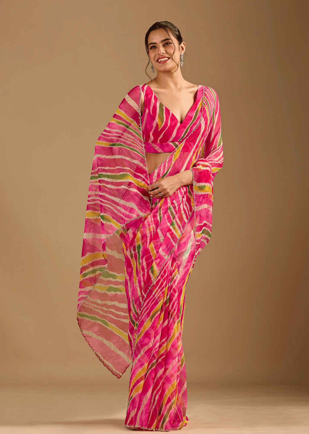 Rani Pink Chiffon Saree Pallu Detail - Traditional Wear Saree