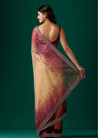 Maroon Organza Saree Back Pose - Floral Print Detail