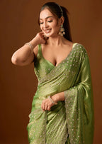 Pista Green Tissue Silk Saree | Stone Work | Ethnic9 - Photo 6 | Buy Online Ethnic9