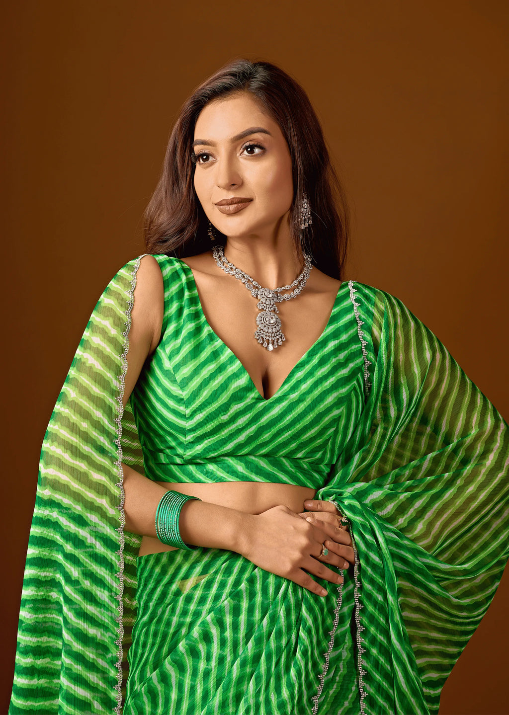 Lime Green Chiffon Saree Pallu Detail - Traditional Wear Saree