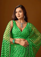 Lime Green Chiffon Saree Pallu Detail - Traditional Wear Saree