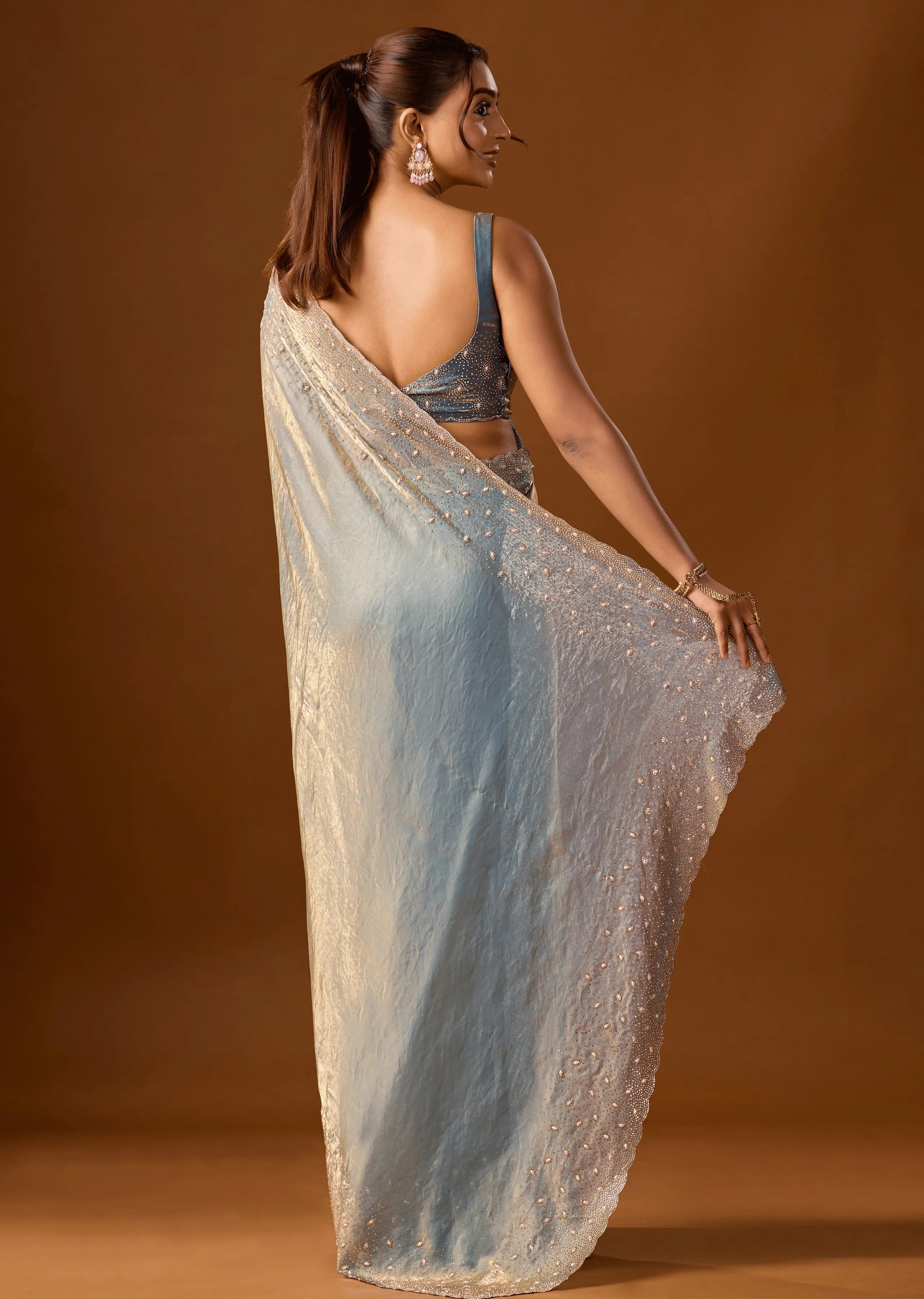 Sky Blue Tissue Silk Saree Pallu Detail - Party Wear Saree