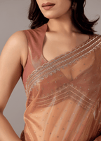 Orange Organza Saree With Sequin Border Work