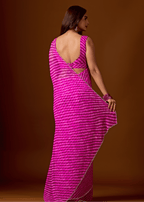 Rani Pink Chiffon Saree With Stone Work