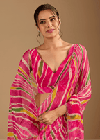 Rani Pink Chiffon Saree With Stone Work