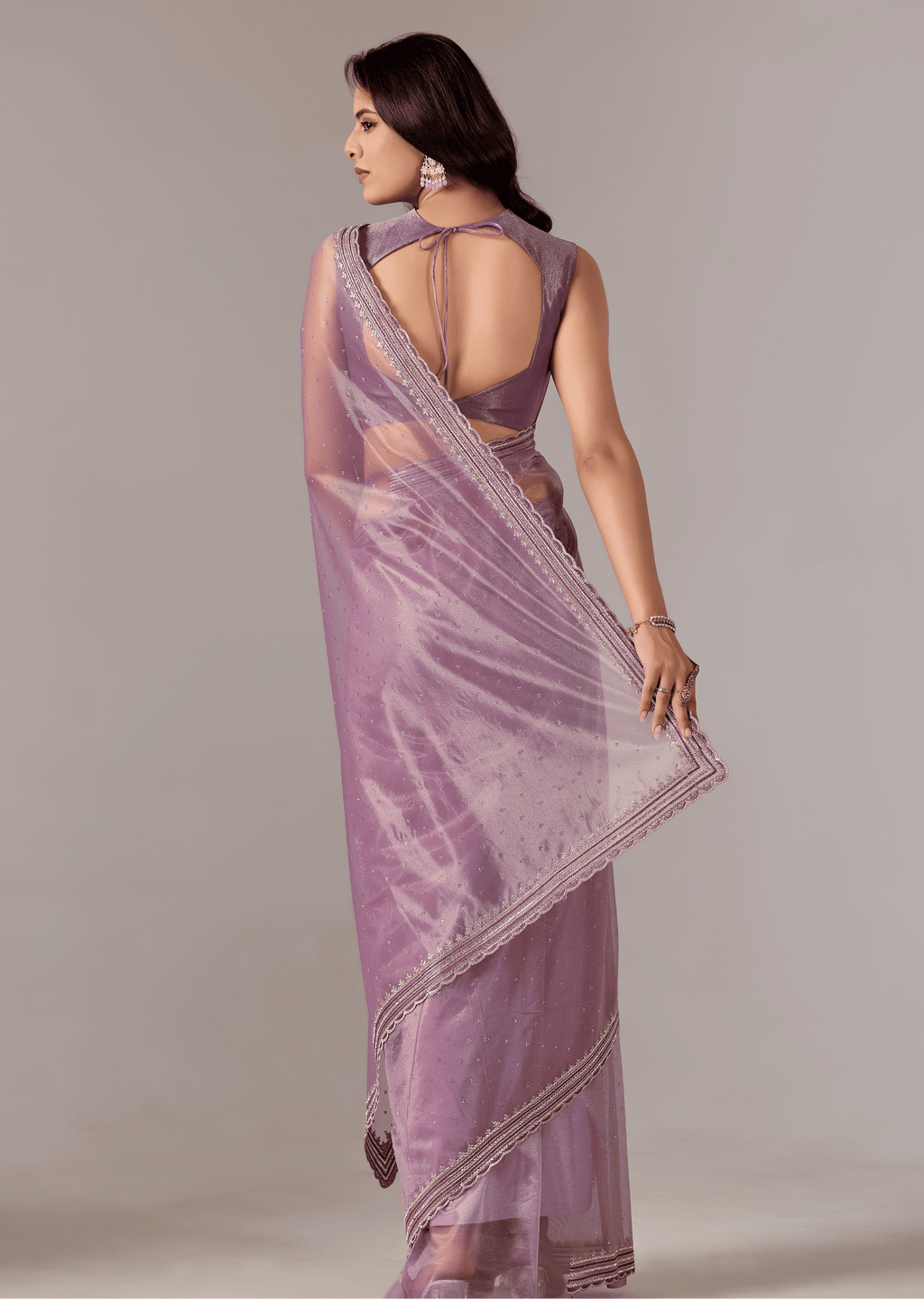 Purple Organza Saree With Sequin Border Work