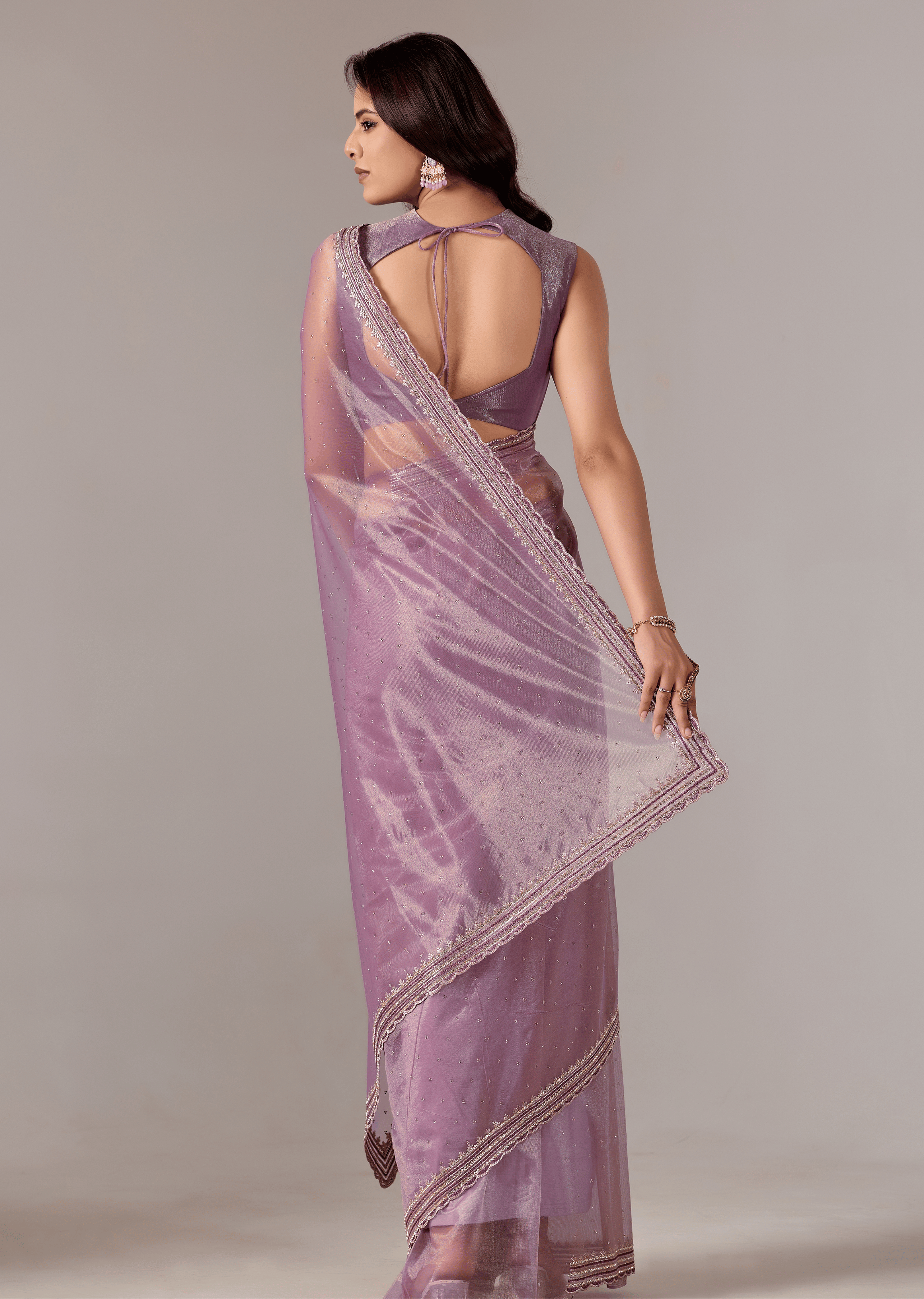 Purple Organza Saree With Sequin Border Work