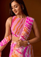 Pink Peach Chiffon Saree With Stone Work