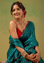 Teal Blue Tissue Silk Saree Pallu Detail - Traditional Wear Saree