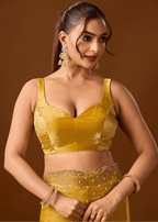 Mustard Yellow Tissue Silk Saree With Stone Work