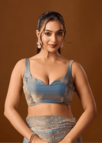 Sky Blue Tissue Silk Saree With Stone Work