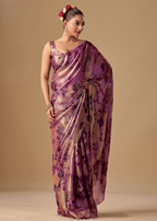 Lavender Organza Silk Saree With Stone Work