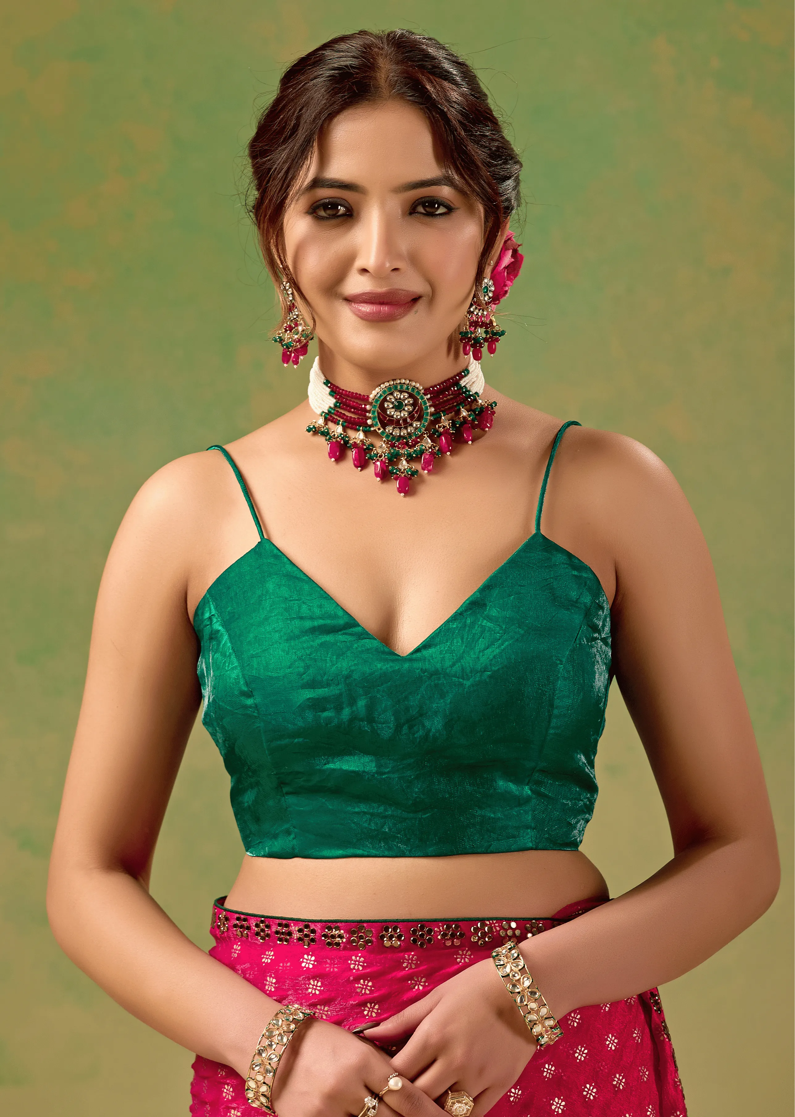 Rani Pink Tissue Silk Saree Draped Look - Traditional Wear Saree