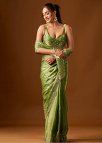 Pista Green Tissue Silk Saree Pallu Detail - Party Wear Saree