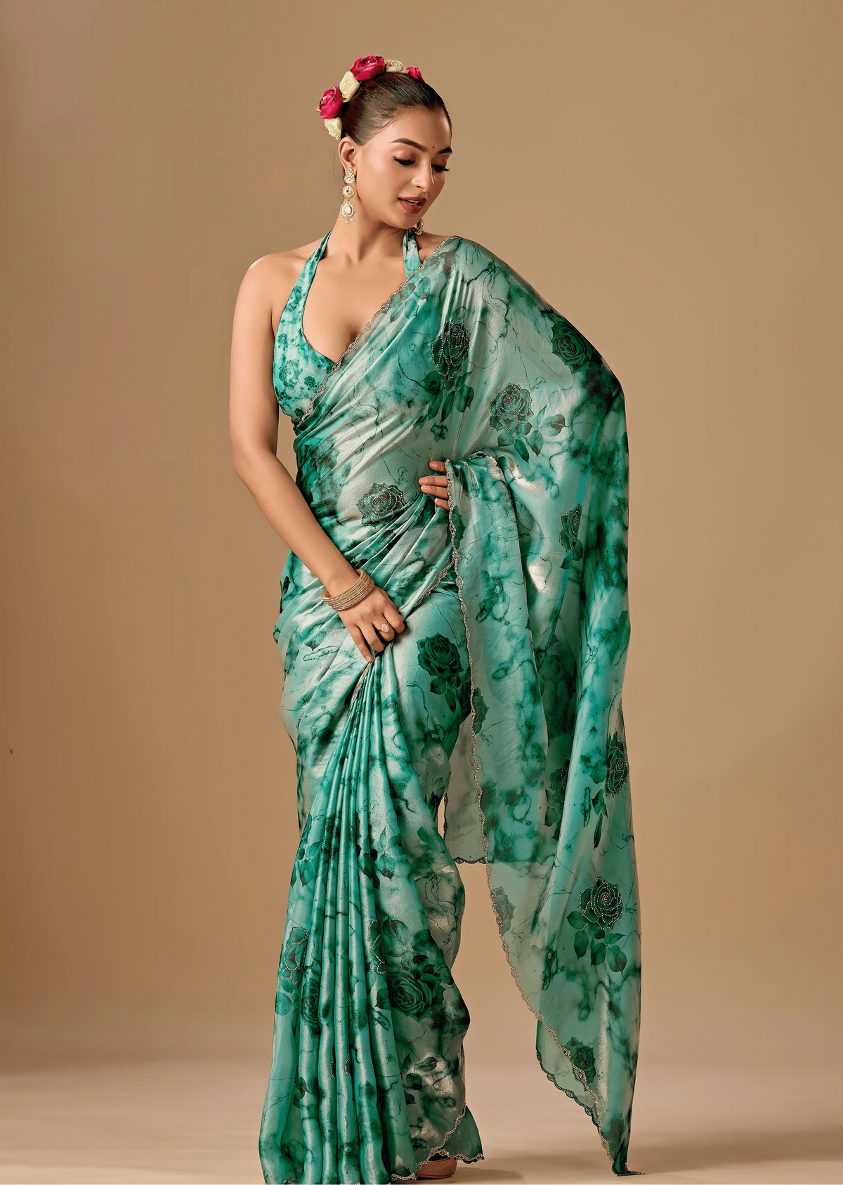 Sea Green Organza Silk Saree With Stone Work