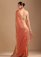 Peach Orange Organza Saree with Stone Work Border & Metallic Sheen