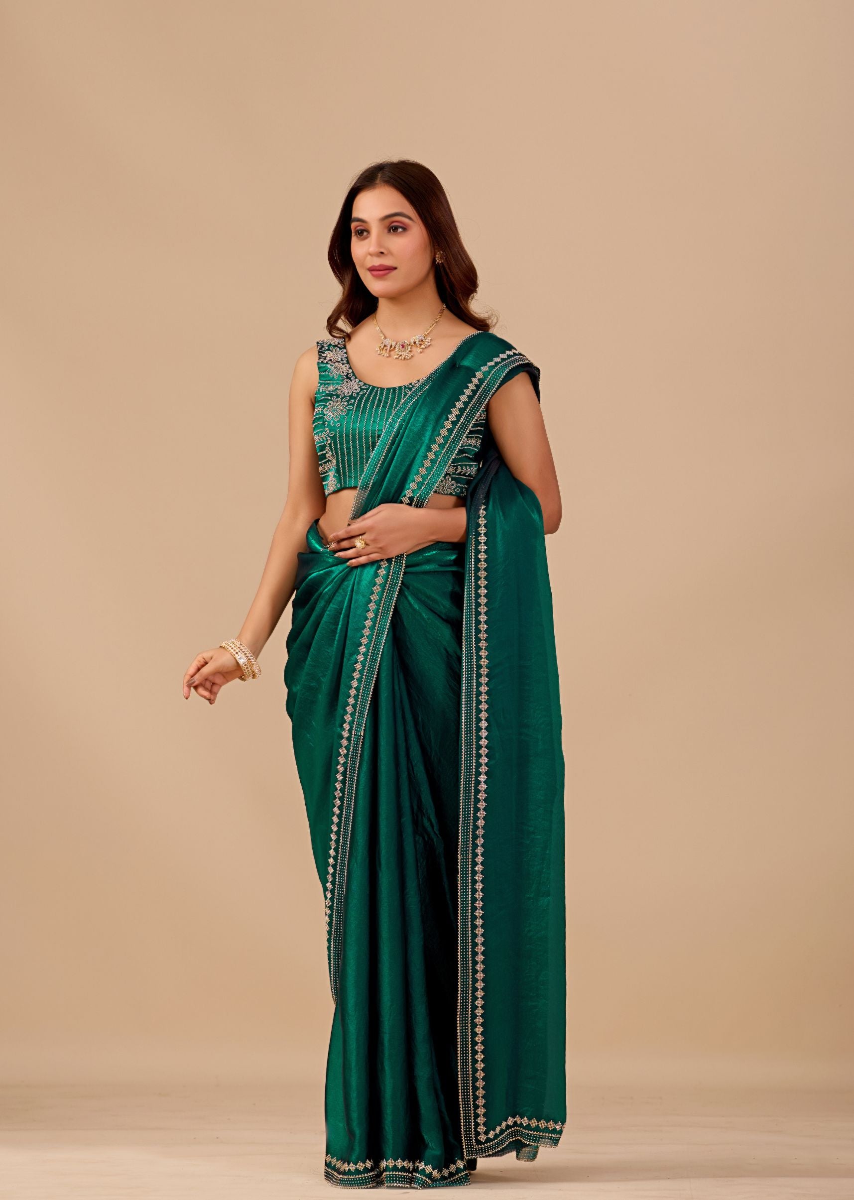 Royal Blue Organza Saree with Stone Work Border & Designer Embellished Blouse