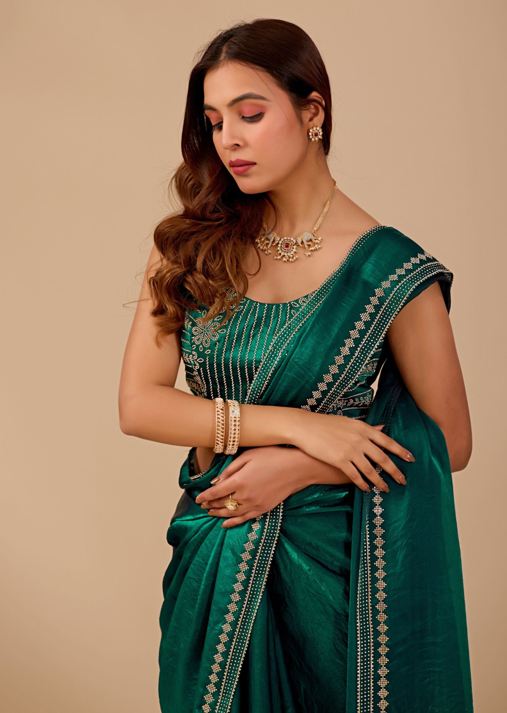Royal Blue Organza Saree with Stone Work Border & Designer Embellished Blouse
