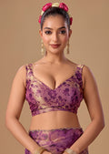 Ethnic9 Purple Floral Brocade Sweetheart Neck Sleeveless Readymade Blouse for Women