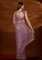 Purple Tissue Saree Draped Look - Scalloped Zari Border Detail